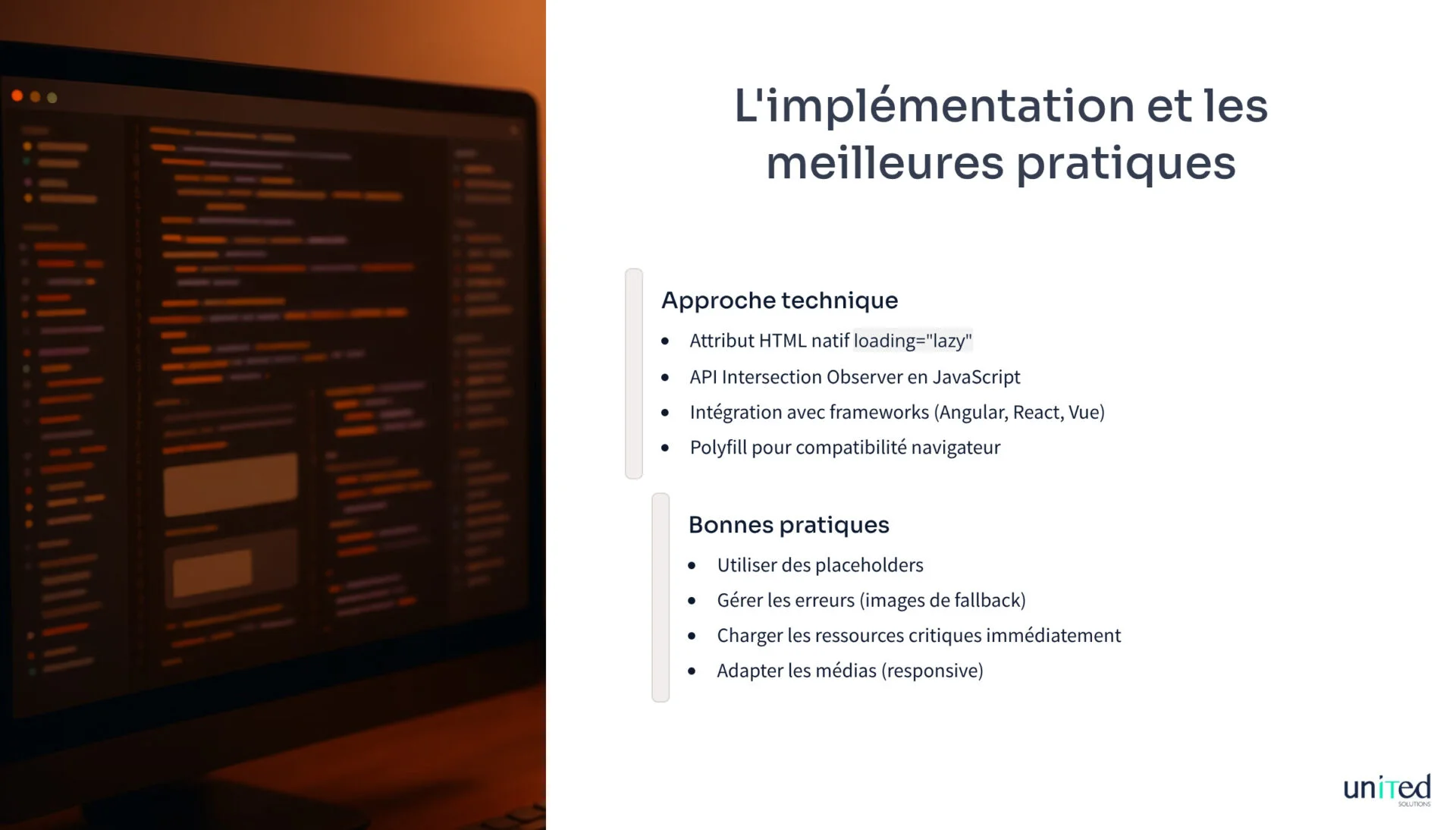 Diagramme illustrant l'implémentation et les meilleures pratiques du lazy loading.