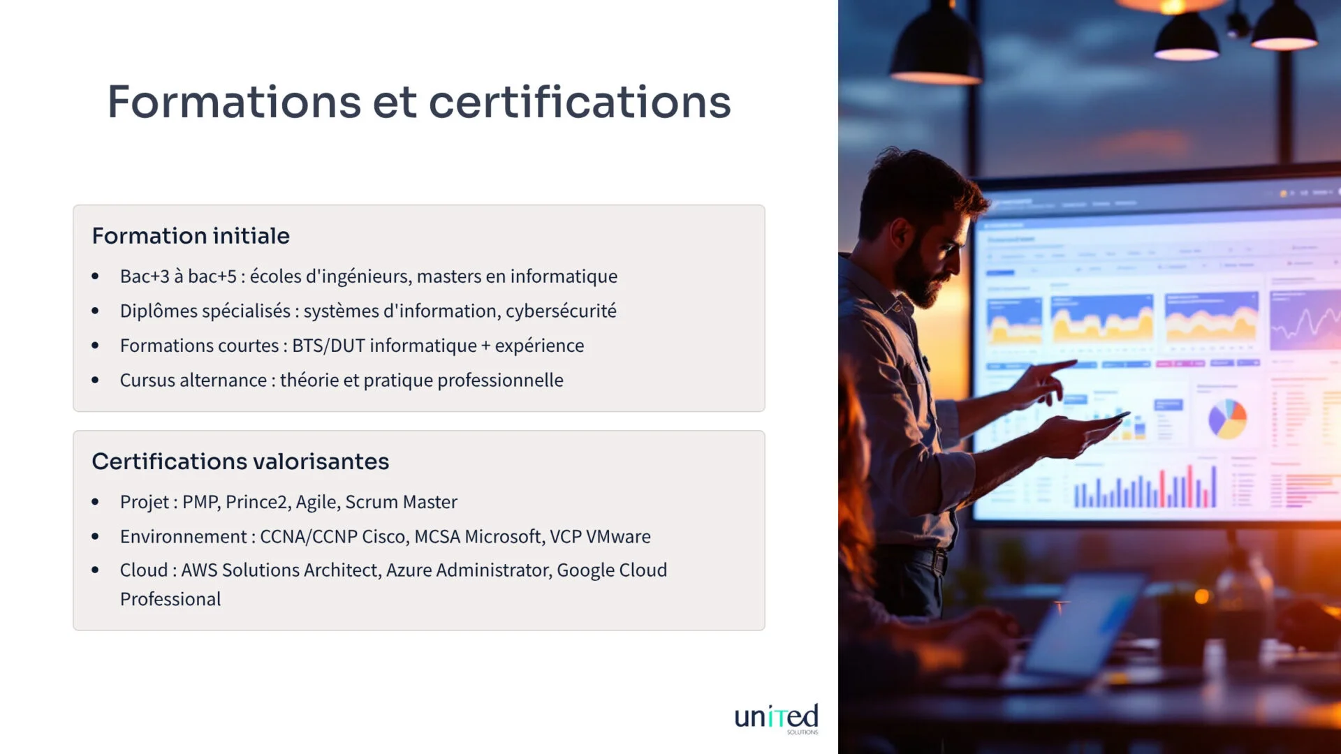 Liste des formations et certifications pour le métier de chef de projet infrastructure.